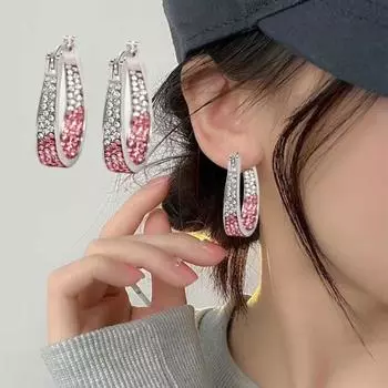 Yousheng 1 пара женских серег-колец с цветными стразами, большие круглые геометрические висячие серьги, украшения из сплава для ежедневного выпускного вечера