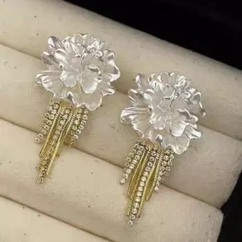 Yousheng 1 пара женских серег с кисточками в форме цветка, со стразами, винтажный стиль, роскошные выпускные серьги-гвоздики, свадебные украшения для невесты белый