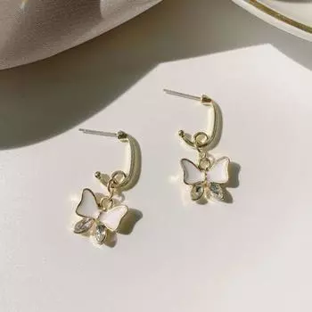 Yousheng 1 пара женских сережек-бабочек, серьги-гвоздики со стразами, гладкие висячие серьги из сплава, украшения для выпускного вечера, свиданий золотистый