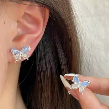Yousheng 1 пара женских сережек-гвоздиков, двухслойные 3D-бабочки, искусственный опал, полированные, противоскользящие, серьги-гвоздики, украшения для выпускного вечера, свиданий, вечеринок розовый