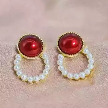 Yousheng 1 пара женских сережек-гвоздиков в стиле ретро, винно-красные искусственные жемчужные серьги-гвоздики для выпускного вечера, коктейльной вечеринки, свадьбы, украшения для ушей красный