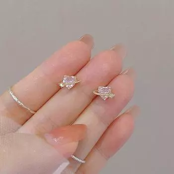 Yousheng 1 пара женских сережек-гвоздиков в форме розового горного хрусталя в форме сердца и стрелы, гладкий сплав, легкие женские повседневные серьги-гвоздики для свиданий, выпускного вечера, вечеринки, украшения для ушей Love Heart