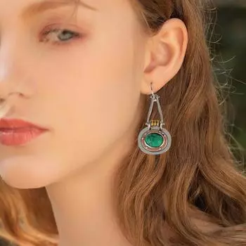 Yousheng 1 пара женских сережек-крючков из искусственной бирюзы в стиле ретро, висячие серьги из полированного сплава для повседневной выпускной вечеринки зелёный
