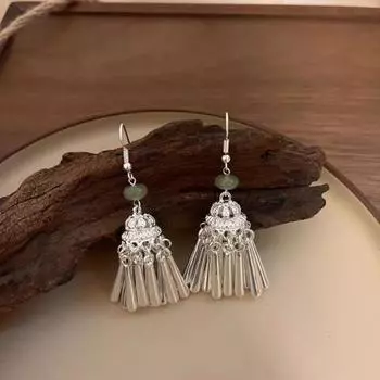 Yousheng 1 пара женских сережек-крючков с кисточками в ретро-этническом стиле из нержавеющей стали с гальваническим покрытием, гладкие висячие серьги для выпускного вечера, женские украшения для свиданий серебряный