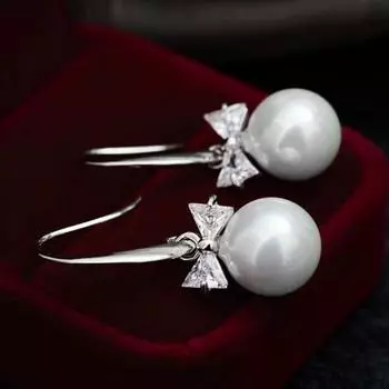 Yousheng 1 пара женских сережек-крючков с искусственным жемчугом и стразами, короткие серьги-бантики, выпускные вечерние свадебные серьги-подвески, серьги-подвески серебряный