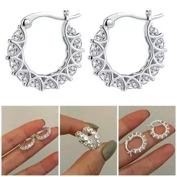 Yousheng 1 пара женских сережек-обручей с кубическим цирконием, круглые, маленькие серьги-кольца, вечерние, выпускные, серьги-клипсы, медные круглые серьги серебряный