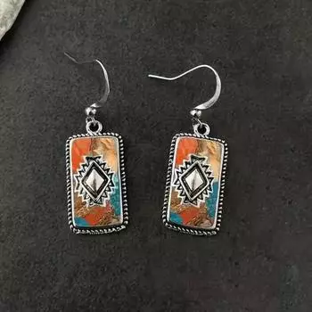 Yousheng 1 пара женских сережек в стиле бохо, винтажные висячие серьги в этническом стиле, искусственная бирюза, продолговатые серьги-крючки, выпускные, повседневные, дорожные, украшения для ушей