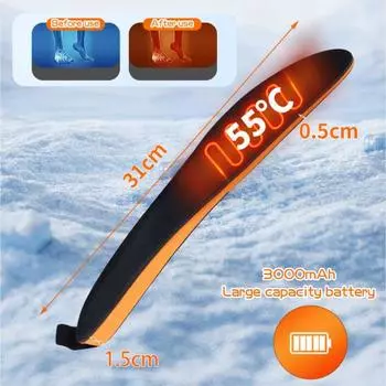 Yousheng 1 пара зимних электрических стелек с подогревом 3000 мАч, перезаряжаемые, 3 настройки температуры, управление через приложение, для мужчин и женщин, для улицы, грелка для ног, подогрев обуви M