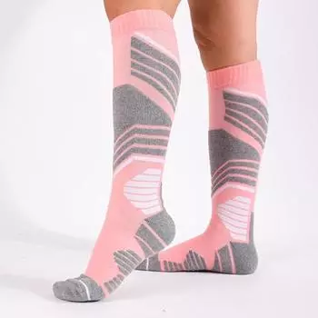 Yousheng 1 пара зимних лыжных носков для женщин, теплые термоноски до колена, походные носки для холодной погоды, сноуборда, хлопковые носки для катания на лыжах, велоспорта бежевый