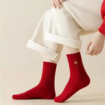 Yousheng 1 пара зимних носков унисекс, новогодние праздничные красные носки с вышивкой из мультфильмов, толстые винтажные носки средней длины, противоскользящие, высокоэластичные спортивные носки