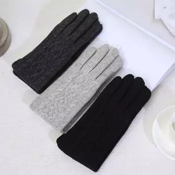 Yousheng 1 пара зимних теплых перчаток с плюшевой подкладкой, ветрозащитные, мягкие эластичные однотонные перчатки с сенсорным экраном и полным пальцем светло-серый