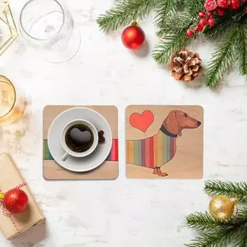 Yousheng 1 Set Wooden Dachshund Coaster with Base Anti-scald Heat Resistant Countertop Dog Pot Pan Coffee Tea Cup Holder Animal Trivet Decoration 1 Set