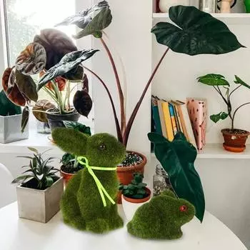 Yousheng 1 шт/2 шт пасхальная статуэтка кролика из искусственного мха, флокированный зеленый кролик, украшение для стола, пасхальный подарок для семьи и друзей B