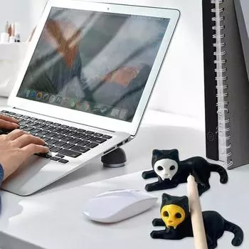 Yousheng 1 шт./2 шт. Статуэтка кошки, держатель для ручки, мини-статуэтка для лежания кошки, подставка для ручки, новинка, череп, морда, черная кошка, украшение для домашнего офиса, декор стола