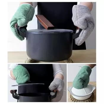 Yousheng 1 шт., утепленная перчатка, противоожоговая, нескользящая, хлопковая, легко подвешиваемая, кухонные принадлежности зелёный
