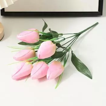 Yousheng 1 ветка искусственный цветок без полива, никогда не выцветает из искусственного шелка, свадебный ручной 6 головок, имитация тюльпанов, домашний декор розовый