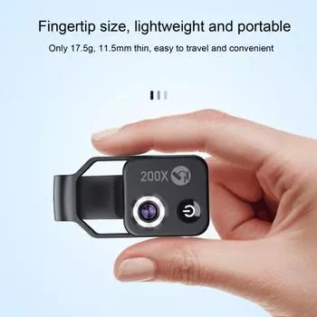 Yousheng 1Pc/2Pcs Nano Zoom 200x для iPhone Mini Pocket Microscope Camera Attachments для Android Clip Microscopes Увеличительное стекло с CPL-линзой чёрный