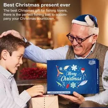 Yousheng 2024 Рыболовный Адвент-календарь 24 дня Рождественский отсчет Приманки Снасти Набор Рождественский сюрприз Приманка для рыбы Подарок для рыболова синий