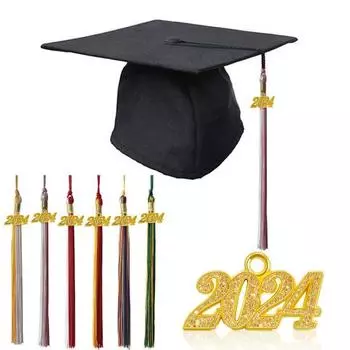Yousheng 2024 Выпускная шляпа PhD с кисточкой и золотыми подвесками в виде даты Легкий металлический кулон с датой Изысканный аксессуар для выпускного
