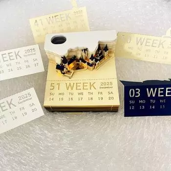 Yousheng 2025 Castle Настольный календарь со светодиодной подсветкой Сенсорный переключатель Блокнот для заметок Бумага Резьба по дереву Мастерство Акриловая основа DIY Заметки Блокнот 1pc