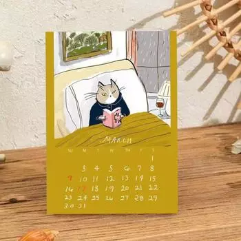 Yousheng 2025 Dancing Cat Calendar 12 Cat Illustrations Monthly Calendar Handmade Wall Hanging Paper Planner for Cat Lovers A