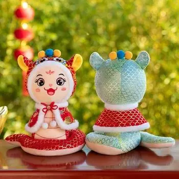 Yousheng 2025 Год Змеи Плюшевая кукла Китайский Новый год Мягкая игрушка-талисман для весеннего праздника Украшения стола и подарки S красный