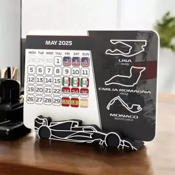 Календарь гонок Yousheng 2025 с автомобильной подставкой, настольный календарь для домашнего офиса, планировщик расписания для любителей автоспорта и любителей гонок чёрный