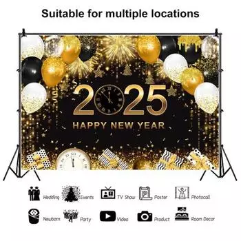 Yousheng 2025 С Новым годом Фон Блестящий Новогодний Подвесной Баннер Черный И Золотой Фото Фон для Украшения Домашнего Офиса Вечеринки S B