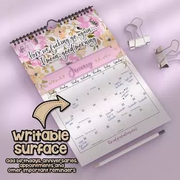 Yousheng 2025 Sass настенный календарь 12-месячный календарь Sassy Attitude Календарь с грубыми юмористическими цитатами и цветочными иллюстрациями Подарок для женщин Flower