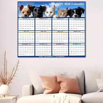 Yousheng 2025 стираемый календарь большой влажно- и сухостираемый ламинированный 12-месячный ежегодный настенный планировщик вертикальный/горизонтальный настенный календарь синий