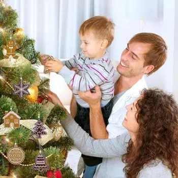 Yousheng 24 Pcs Felt Christmas Tree Ornaments Gingerbread Man Snowflake Bell Ornaments Xmas Felt Hanging Decor for Winter Holiday Party 24PCS