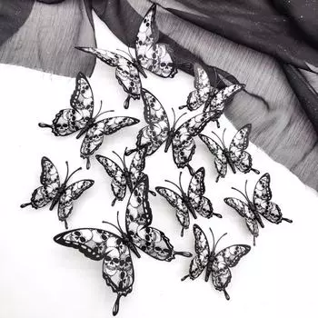 Yousheng 24 шт. 3D наклейки на стену в виде бабочек, жуткие украшения в виде бабочек на Хэллоуин, съемные наклейки на стену для домашнего декора, поделок своими руками 24PCS чёрный