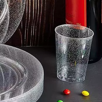 Yousheng 25 шт. 360 мл чашка для воды с большим отверстием, многоцелевая одноразовая пластиковая противоскользящая блестящая чашка для десерта, декор для вечеринки серебряный