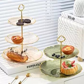 Yousheng 2/3 ярусная подставка для кексов, стойка для десертов с гладкими краями, большая вместимость, держатель для хранения многоярусных подносов для свадебной вечеринки Dual Layer зелёный