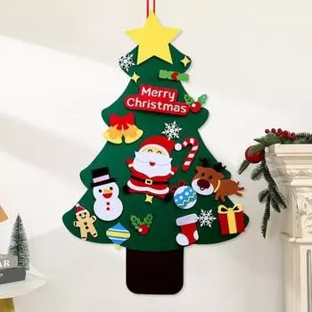 Yousheng 2.95ft Felt Christmas Tree DIY My First Christmas Tree with LED String Lighting 32 Decorations Handmade Christmas Decoration for Babys A