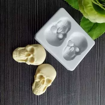 Yousheng 2 Grid Halloween Skull Shape Silicone Cake Form Chocolate Fondant Bakery Tool розовый