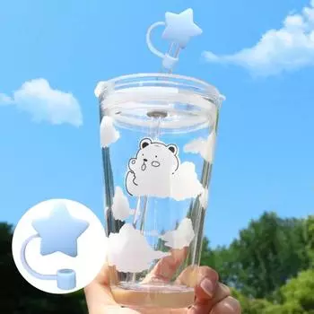 Yousheng 2 шт. 8 мм мультяшный соломенный чехол пищевой силикон многоразовый пыленепроницаемый универсальный стеклянный соломенный наконечник заглушка Топпер протектор кухонные принадлежности A розовый