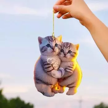 Yousheng 2 шт. акриловая пара кошек подвесное украшение зеркало заднего вида автомобиля котенок украшение брелок рюкзак подвеска в виде животного подарок на день рождения 2pcs