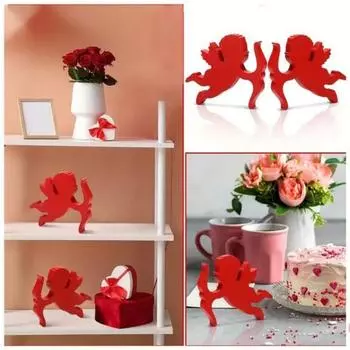 Yousheng 2 шт. Деревянное украшение в виде Купидона, красное настольное украшение в форме Купидона, отдельно стоящая вывеска Купидона для Дня святого Валентина, декора годовщины свадьбы 2pcs