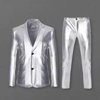 Yousheng 2 шт./комплект мужской костюм пальто брюки комплект лацкан длинный рукав однобортный костюм пиджак длинные брюки комплект золотой штампованный деловой костюм M чёрный