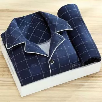 Yousheng 2 шт./комплект мужской пижамы клетчатый принт лацкан длинный рукав однобортная рубашка эластичный пояс длинные брюки комплект свободный крой домашний костюм L