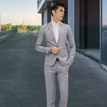 Yousheng 2 шт./комплект мужской приталенный костюм комплект с лацканами длинный рукав одна пуговица костюм пальто средней посадки длинные брюки комплект однотонный деловой наряд L хаки