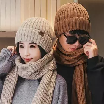 Yousheng 2 шт./комплект унисекс зимняя шапка и шарф комплект толстая плюшевая утепленная шапка унисекс шейный платок для катания на лыжах коньках велоспорт шарф кепка комплект светло-бежевый