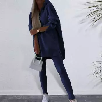 Yousheng 2 шт./комплект женский топ брюки комплект с капюшоном длинный рукав разрез низ толстовка эластичная талия облегающие брюки спортивный фитнес костюм S небесно-голубой