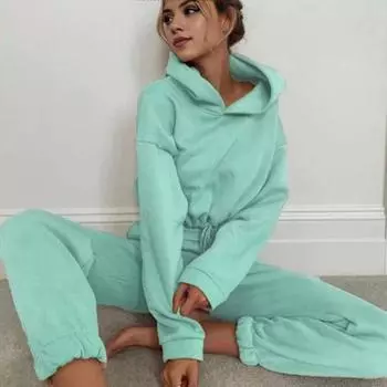 Yousheng 2 шт./комплект женский топ брюки комплект с капюшоном длинный рукав завязка низ толстовка эластичный с высокой талией брюки с резинкой до щиколотки спортивный костюм для фитнеса S светло-серый