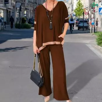 Yousheng 2 шт./комплект женский топ и брюки комплект V-образный вырез рукав три четверти толстовка эластичный пояс широкие спортивные штаны спортивный наряд осенний повседневный спортивный костюм XXXL