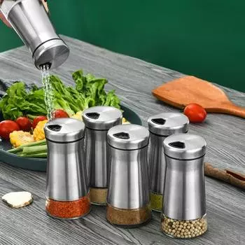 Yousheng 2 шт. набор солонок и перечниц с регулируемыми отверстиями для заливки стеклянная бутылка из нержавеющей стали для приправ диспенсер для специй легко заправляемые банки для специй 2pcs