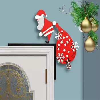 Yousheng 2 шт. рождественский дверной топпер из дерева Санта-Клаус, олень, украшение на угол двери, дверная рама, знак, окно, стена, ремесло, декор B