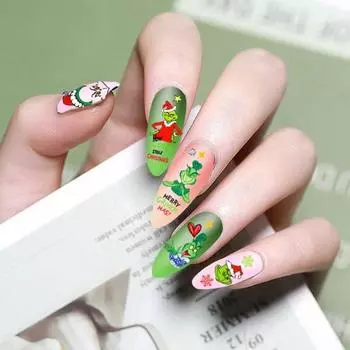 Yousheng 2 шт. зеленые пушистые наклейки для ногтей рождественские безопасные стильные красивые мультяшные нежные дизайнерские наклейки для ногтей Random Style