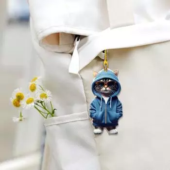 Yousheng 2D Cat Подвесное украшение с шнурком Легко повесить Декоративное зеркало заднего вида автомобиля Подвеска Акриловое украшение Cat